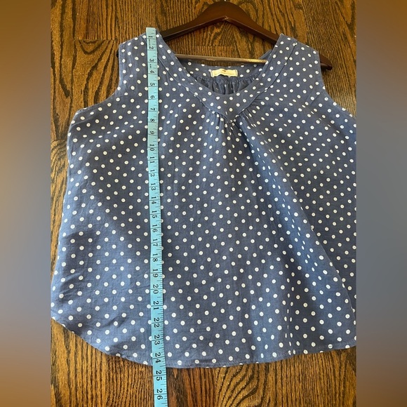 Lands Downunder Womens Blue Polka Dot Tank Top Sz. S/M 100% Linen Flowy V-Neck - Picture 7 of 8